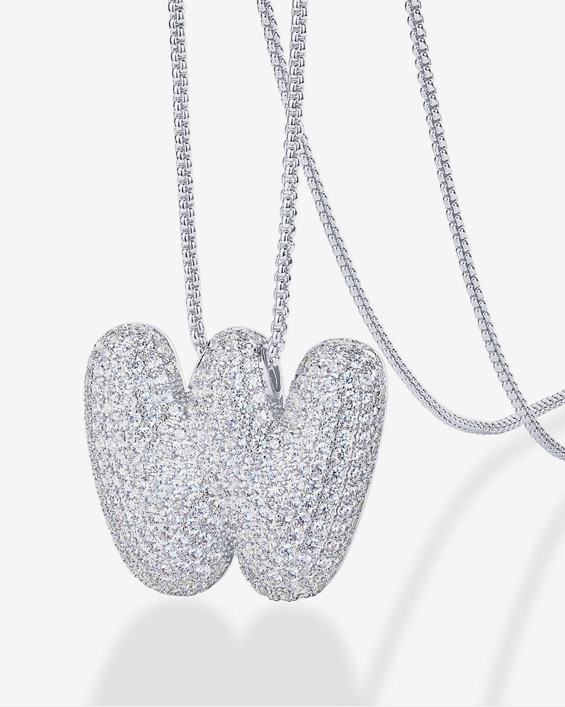 Sparkling Bubble Letter Pendant Necklace #Variant_White Gold_W  