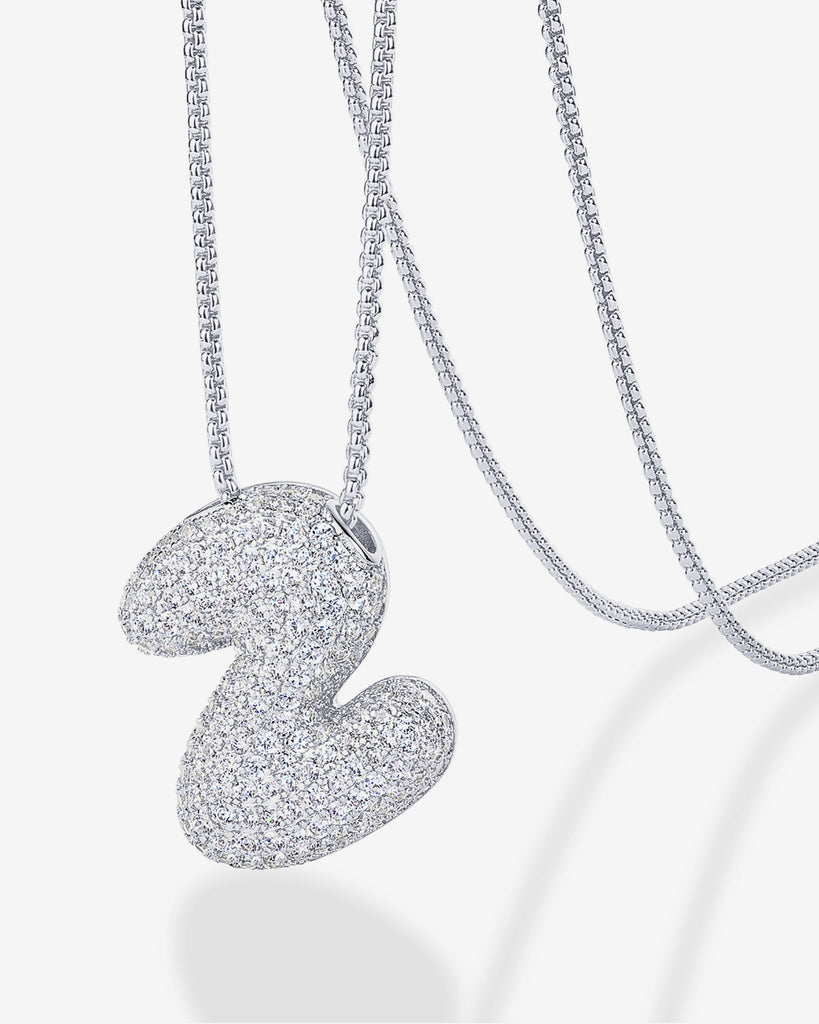Sparkling Bubble Letter Pendant Necklace #Variant_White Gold_Z  
