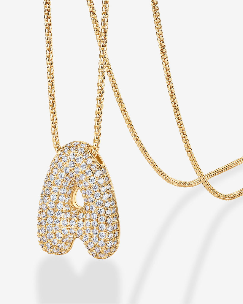 Sparkling Bubble Letter Pendant Necklace #Variant_Yellow Gold_A  