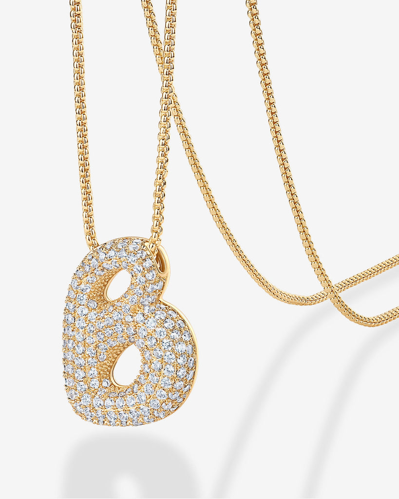 Sparkling Bubble Letter Pendant Necklace #Variant_Yellow Gold_B  