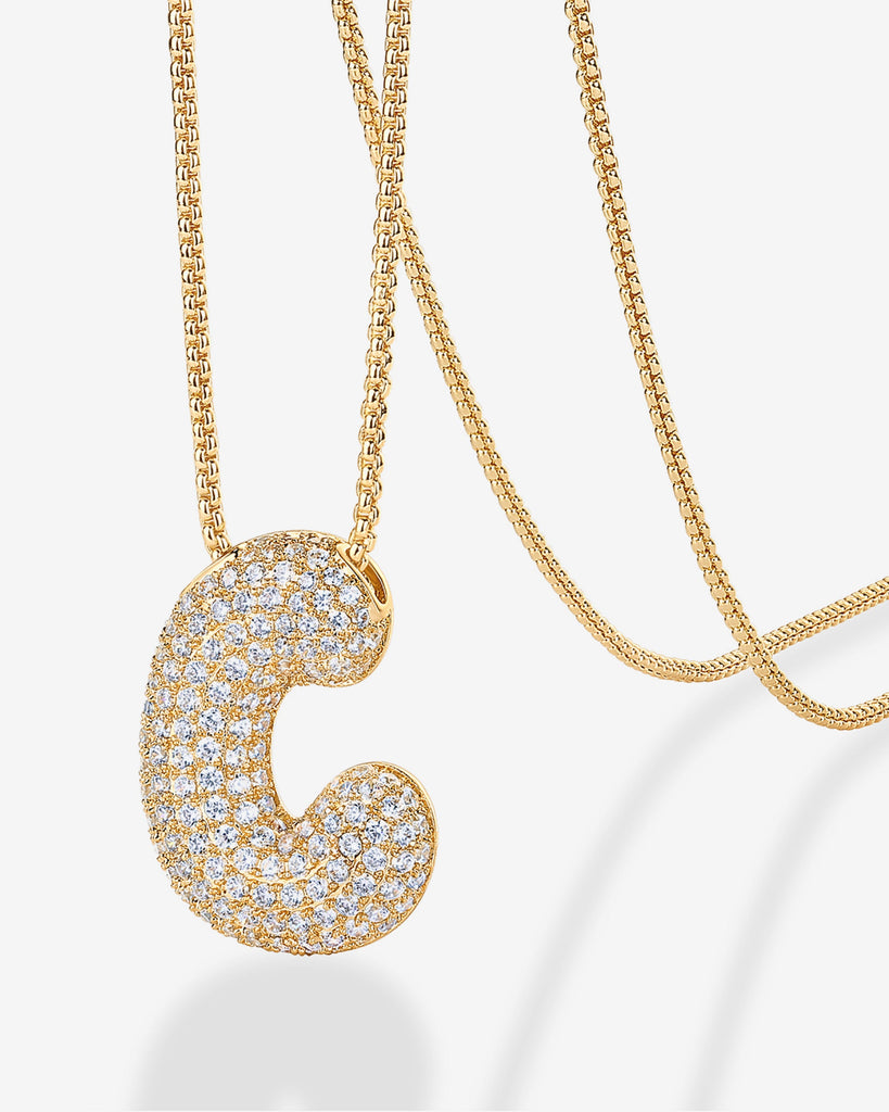Sparkling Bubble Letter Pendant Necklace #Variant_Yellow Gold_C  