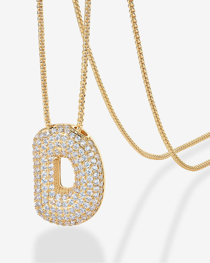 Sparkling Bubble Letter Pendant Necklace #Variant_Yellow Gold_D  