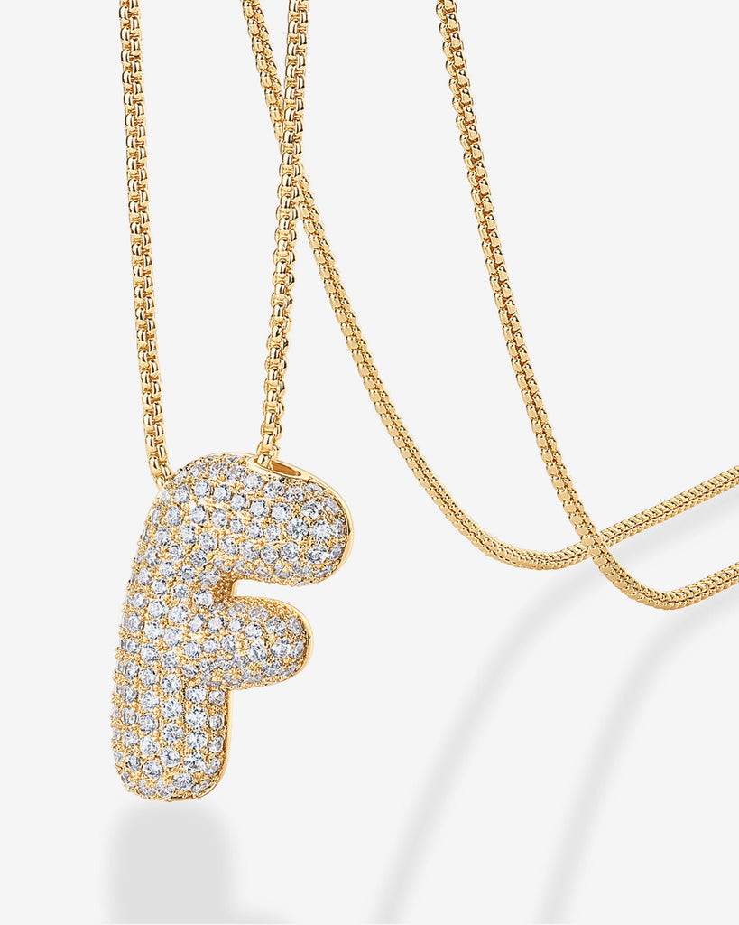 Sparkling Bubble Letter Pendant Necklace #Variant_Yellow Gold_F  