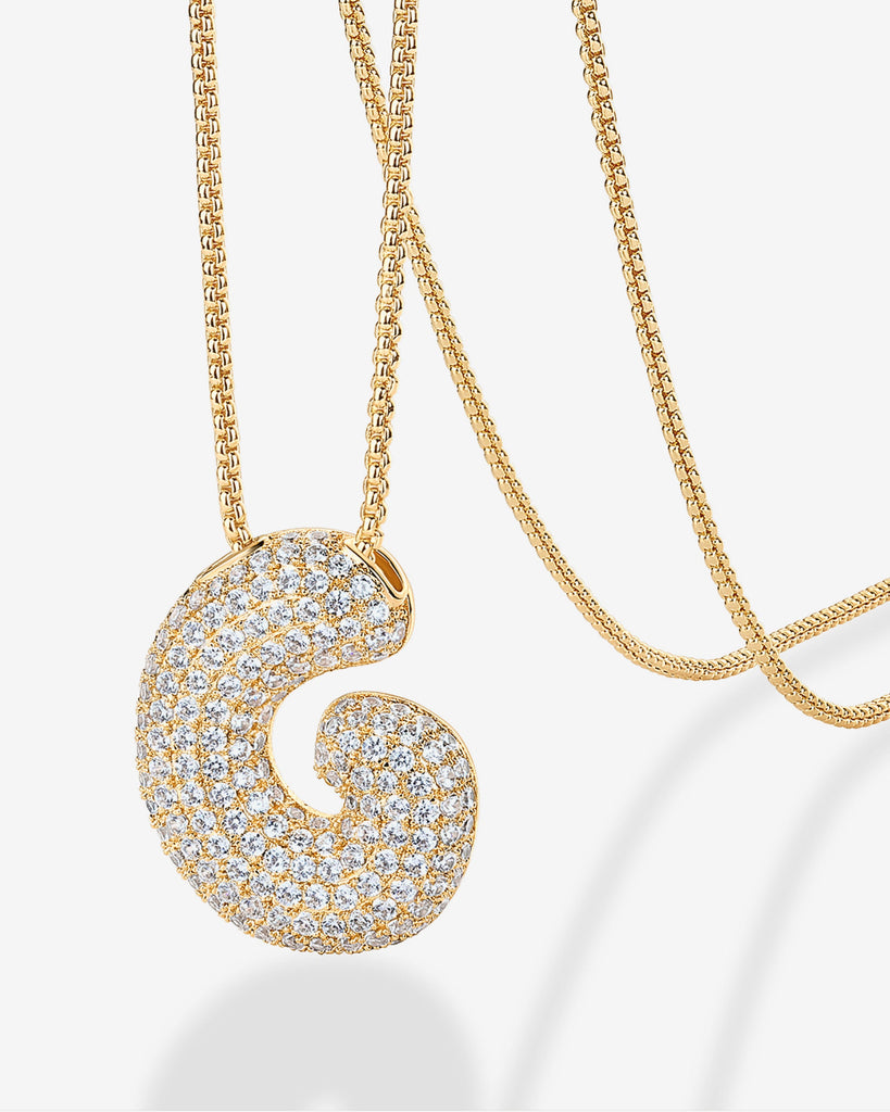 Sparkling Bubble Letter Pendant Necklace #Variant_Yellow Gold_G  
