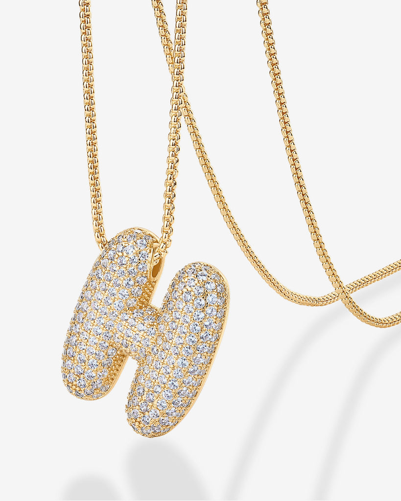 Sparkling Bubble Letter Pendant Necklace #Variant_Yellow Gold_H  