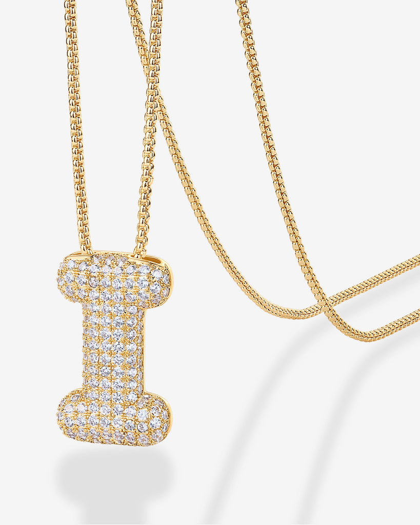 Sparkling Bubble Letter Pendant Necklace #Variant_Yellow Gold_I  