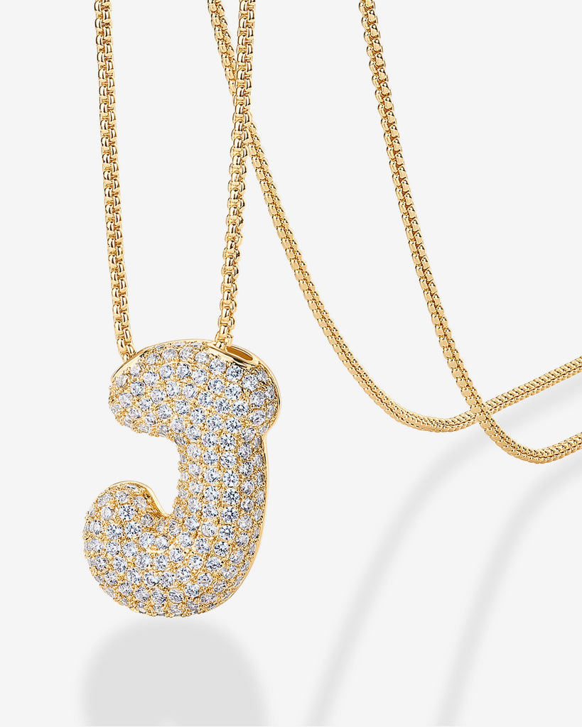 Sparkling Bubble Letter Pendant Necklace #Variant_Yellow Gold_J  