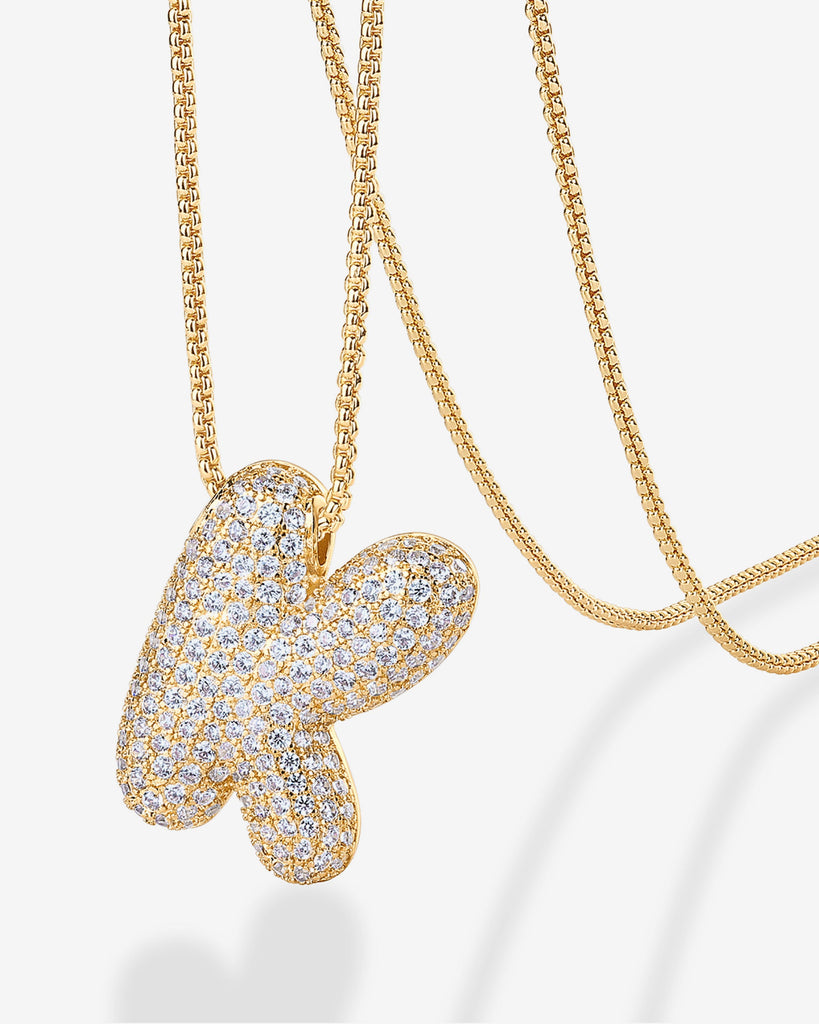 Sparkling Bubble Letter Pendant Necklace #Variant_Yellow Gold_K  