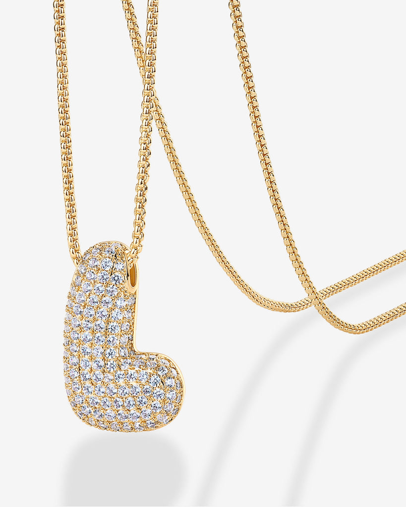 Sparkling Bubble Letter Pendant Necklace #Variant_Yellow Gold_L  