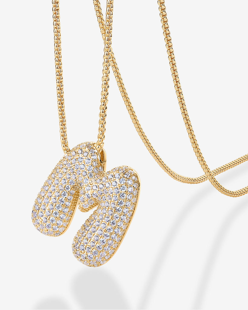 Sparkling Bubble Letter Pendant Necklace #Variant_Yellow Gold_M  