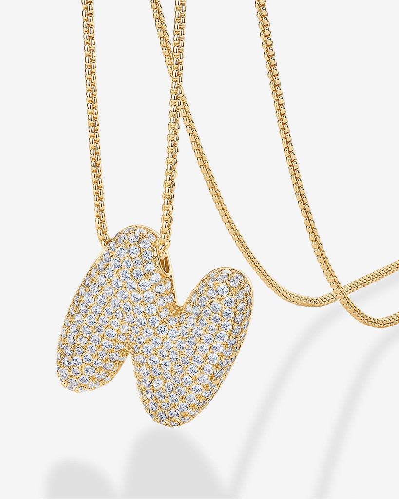 Sparkling Bubble Letter Pendant Necklace #Variant_Yellow Gold_N  