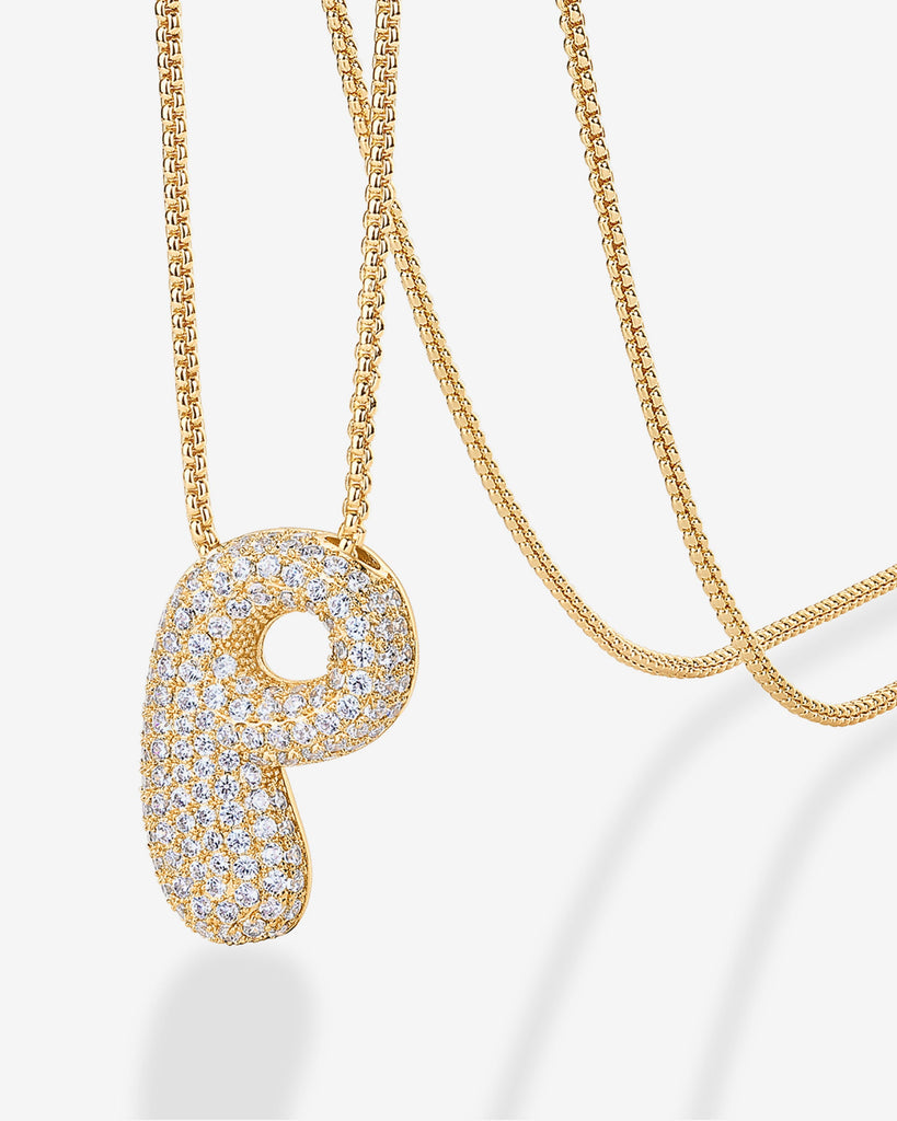 Sparkling Bubble Letter Pendant Necklace #Variant_Yellow Gold_P  