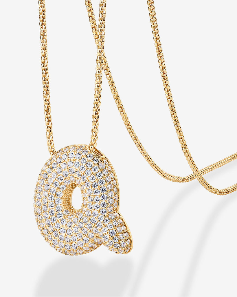 Sparkling Bubble Letter Pendant Necklace #Variant_Yellow Gold_Q  