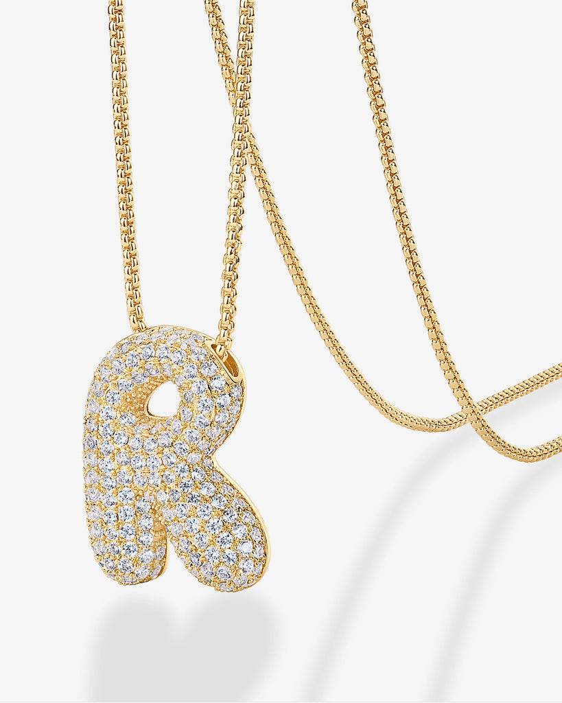 Sparkling Bubble Letter Pendant Necklace #Variant_Yellow Gold_R  
