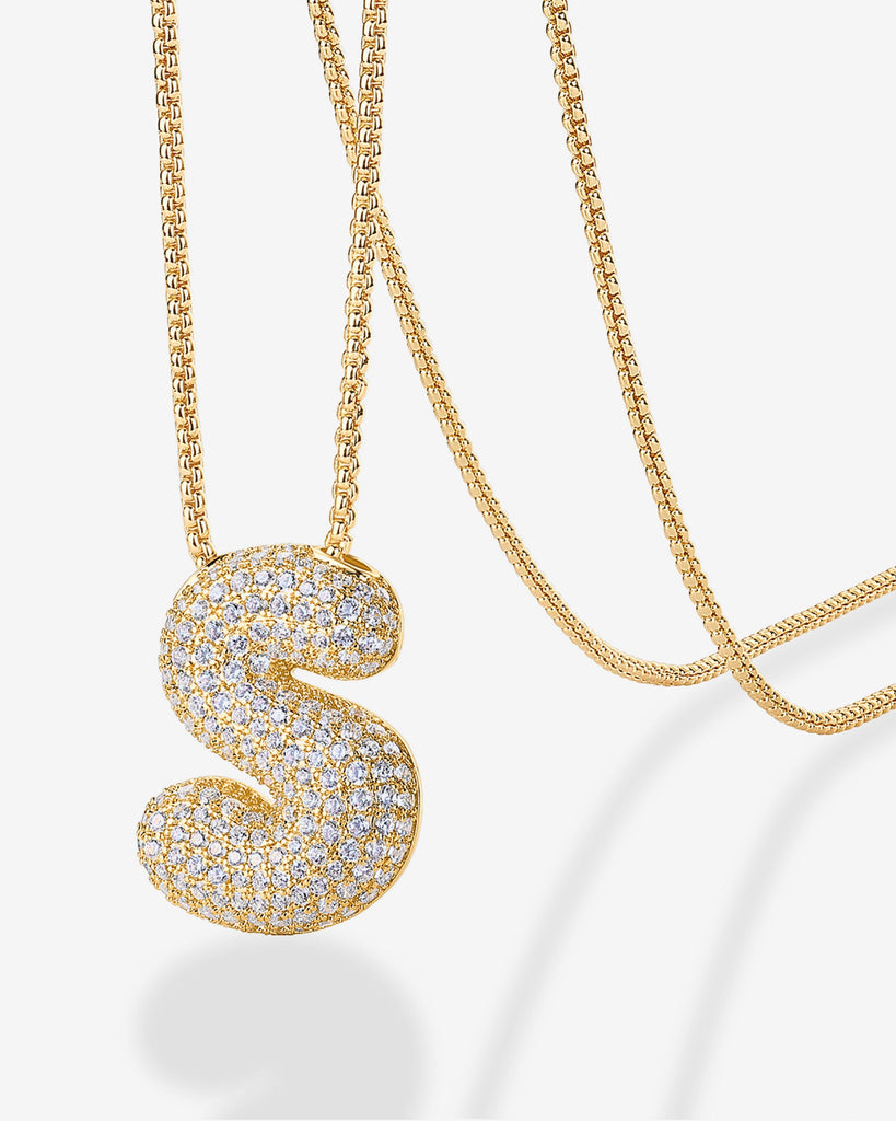 Sparkling Bubble Letter Pendant Necklace #Variant_Yellow Gold_S  