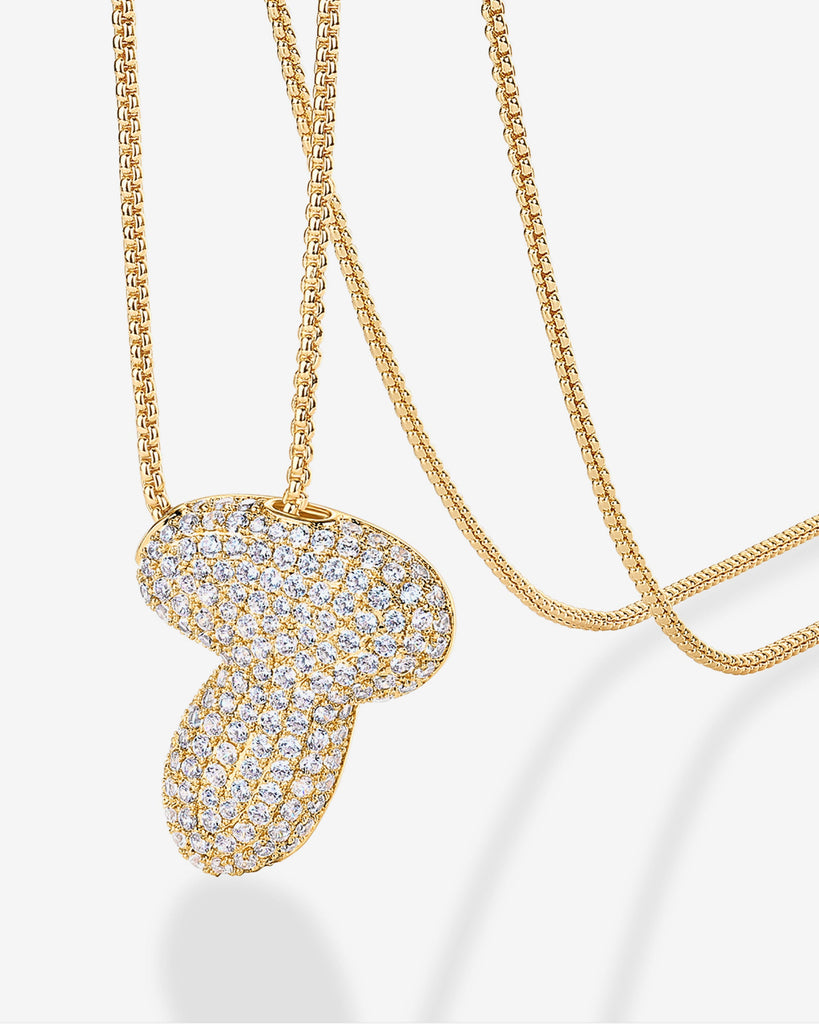 Sparkling Bubble Letter Pendant Necklace #Variant_Yellow Gold_T  