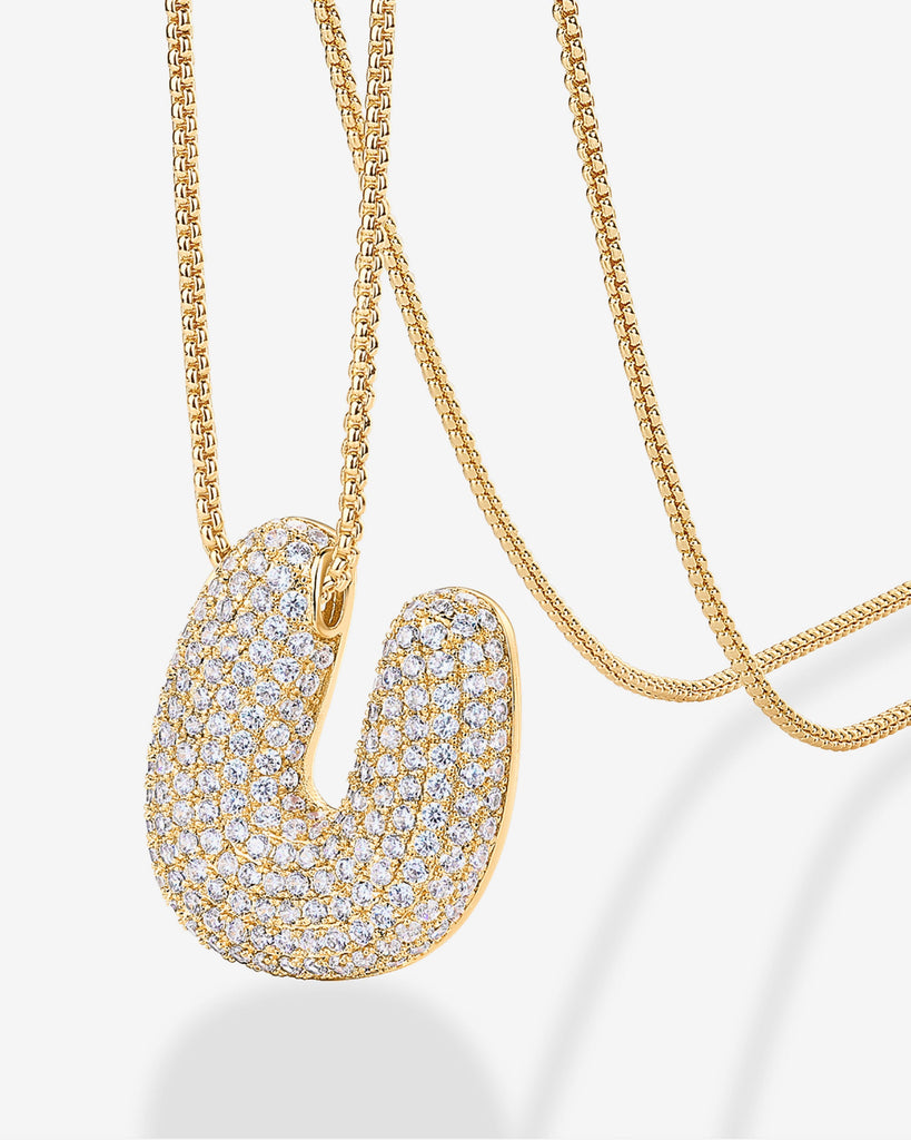 Sparkling Bubble Letter Pendant Necklace #Variant_Yellow Gold_U  