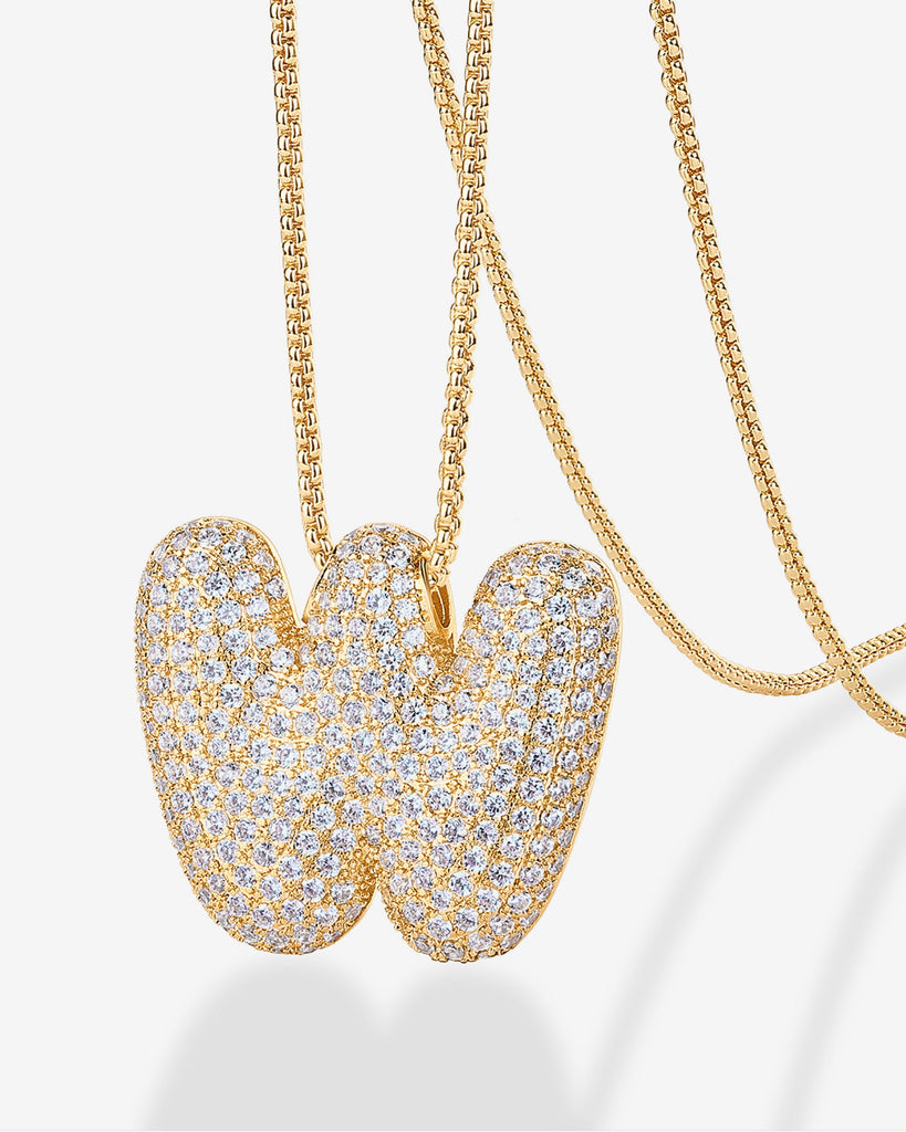 Sparkling Bubble Letter Pendant Necklace #Variant_Yellow Gold_W  