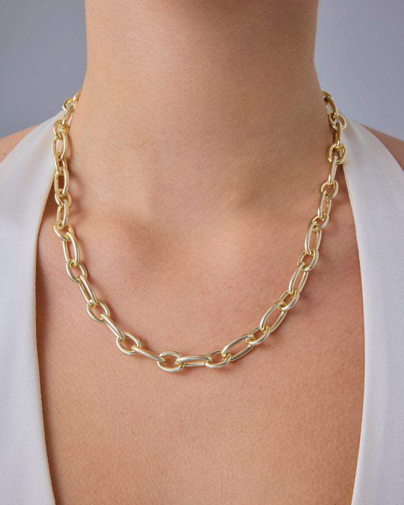 Chunky Oval Link Chain Necklace #Variant_White Gold  