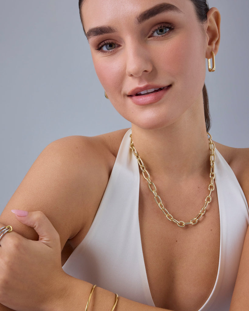 Chunky Oval Link Chain Necklace #Variant_White Gold  