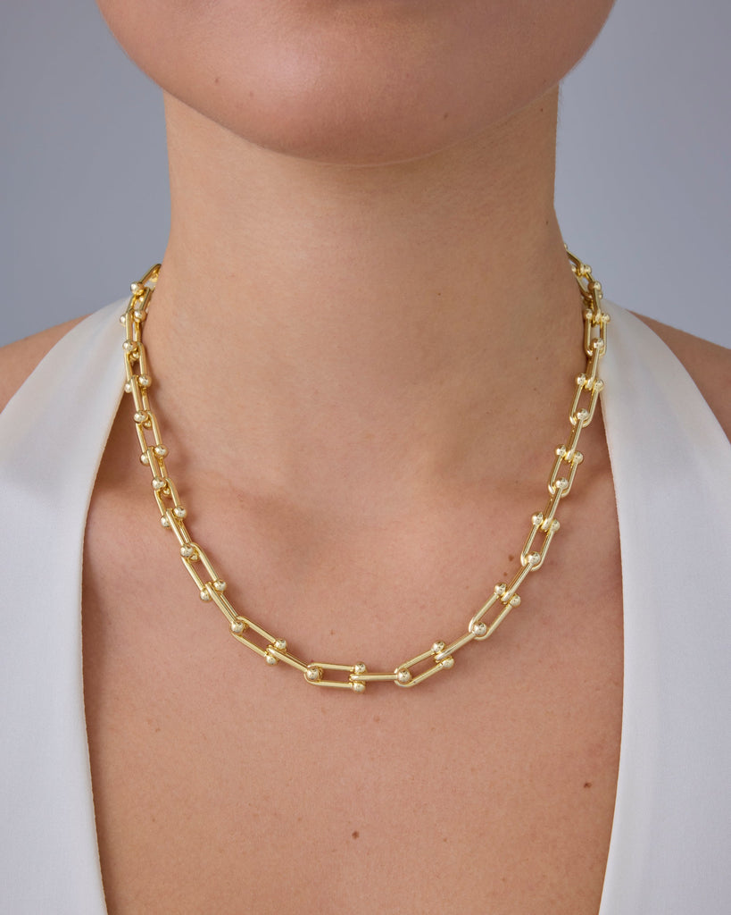 Chunky Barbell Links Chain Necklace #Variant_White Gold  