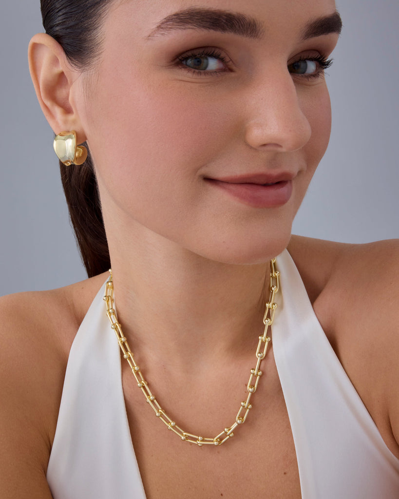 Chunky Barbell Links Chain Necklace #Variant_White Gold  