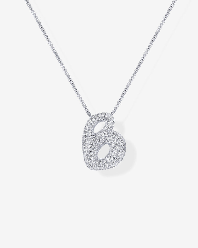 Sparkling Bubble Letter Pendant Necklace #Variant_White Gold_B  
