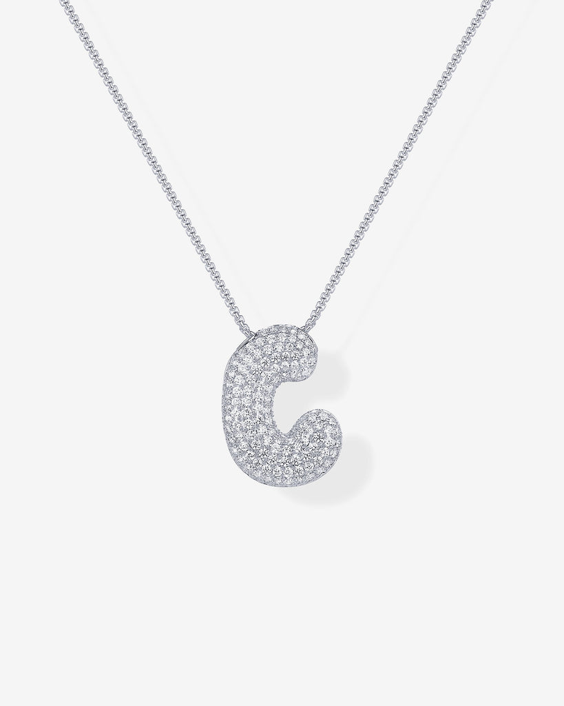 Sparkling Bubble Letter Pendant Necklace #Variant_White Gold_C  