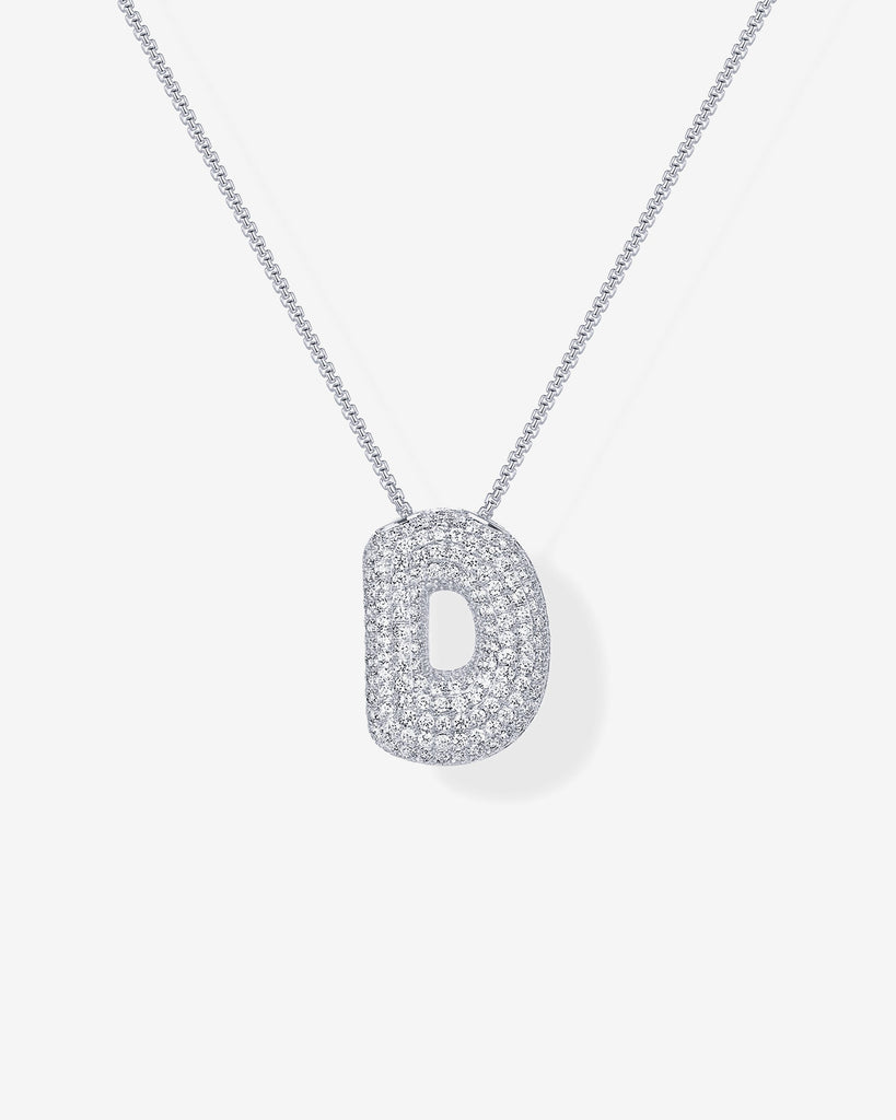 Sparkling Bubble Letter Pendant Necklace #Variant_White Gold_D  