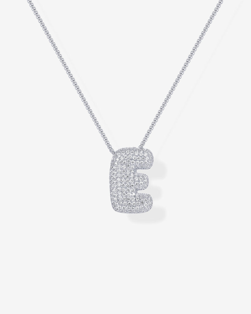 Sparkling Bubble Letter Pendant Necklace #Variant_White Gold_E  