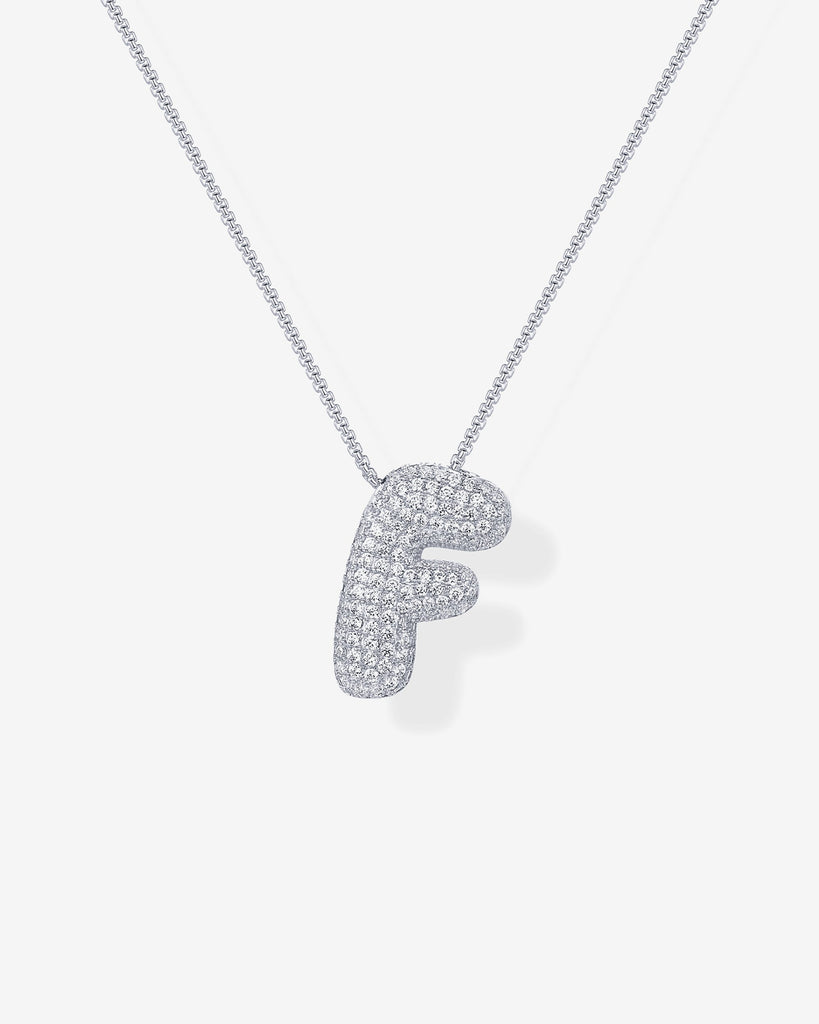 Sparkling Bubble Letter Pendant Necklace #Variant_White Gold_F  