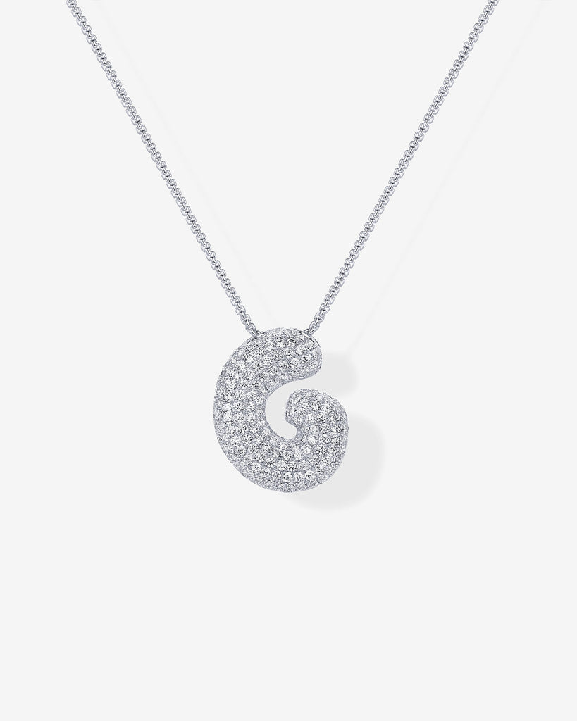 Sparkling Bubble Letter Pendant Necklace #Variant_White Gold_G  