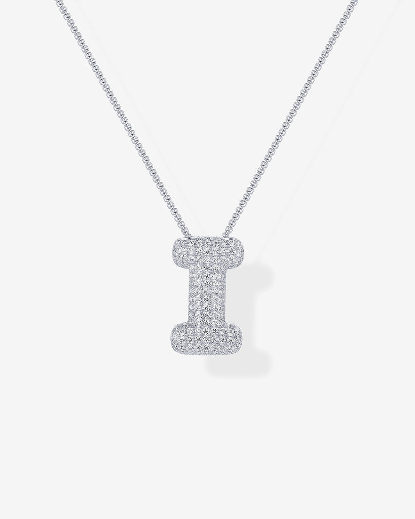 Sparkling Bubble Letter Pendant Necklace #Variant_White Gold_I  