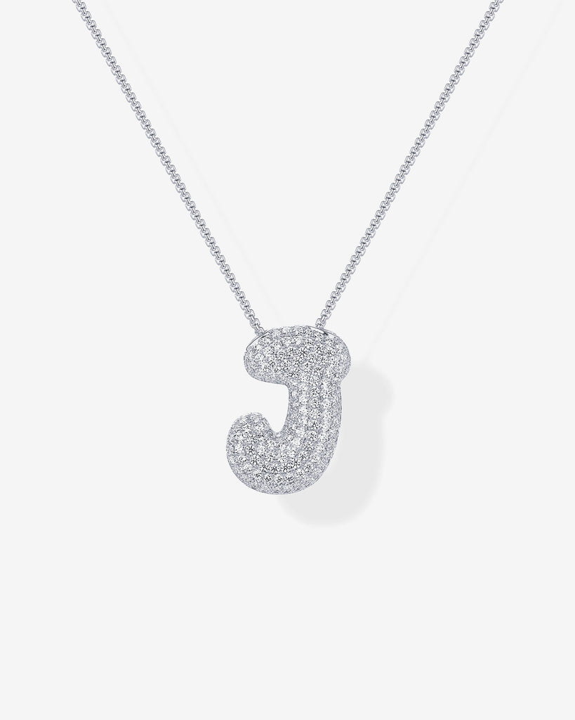Sparkling Bubble Letter Pendant Necklace #Variant_White Gold_J  