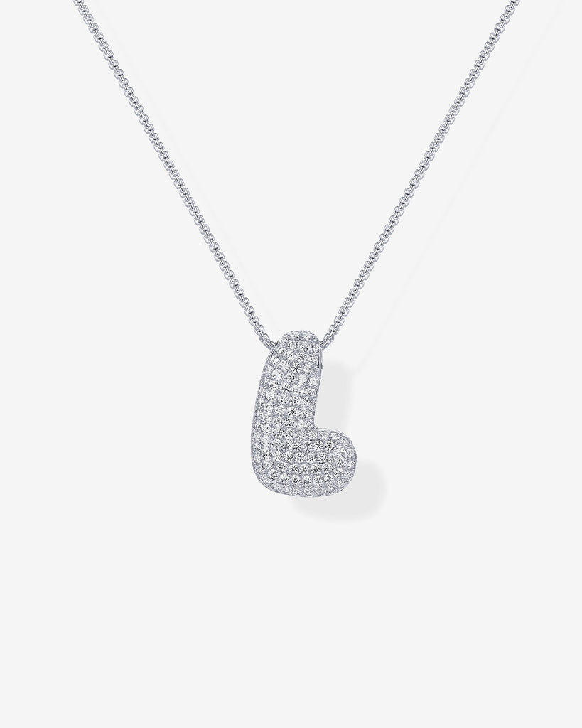 Sparkling Bubble Letter Pendant Necklace #Variant_White Gold_L  