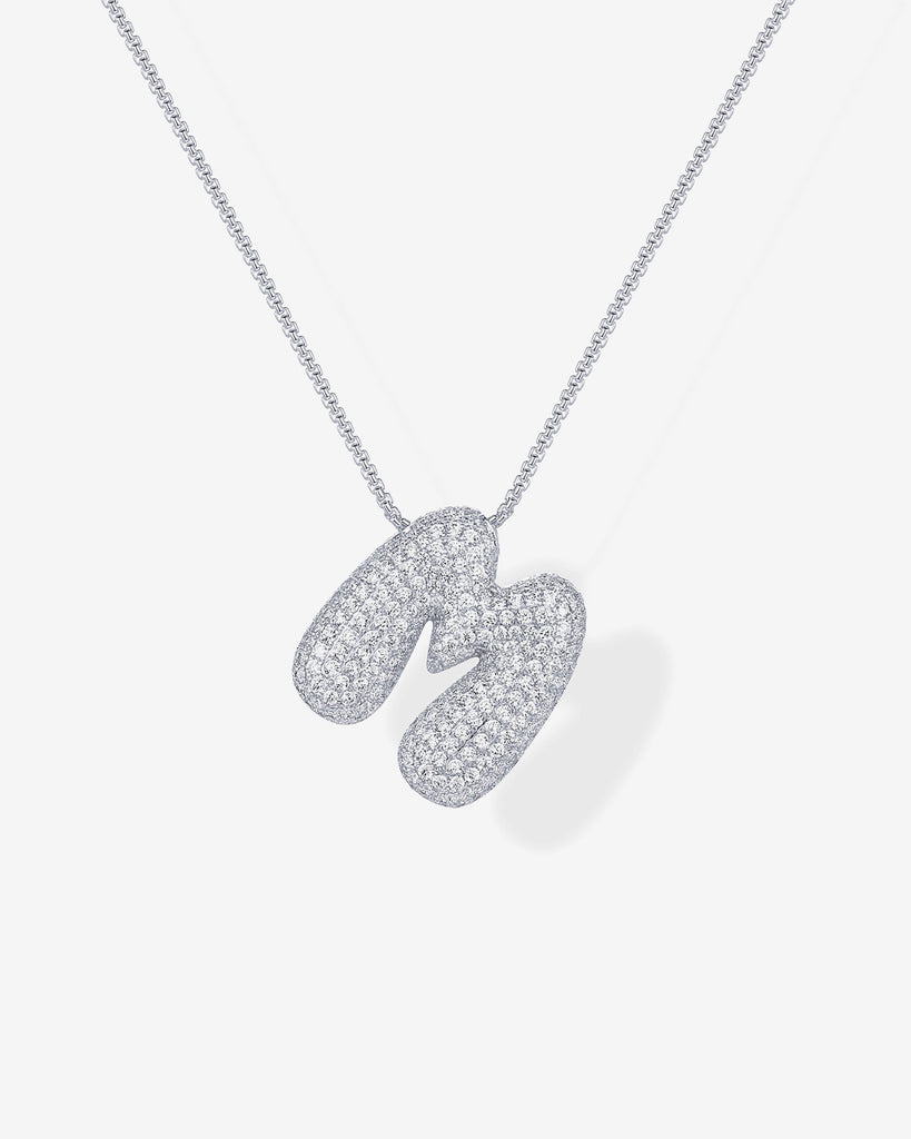 Sparkling Bubble Letter Pendant Necklace #Variant_White Gold_M  