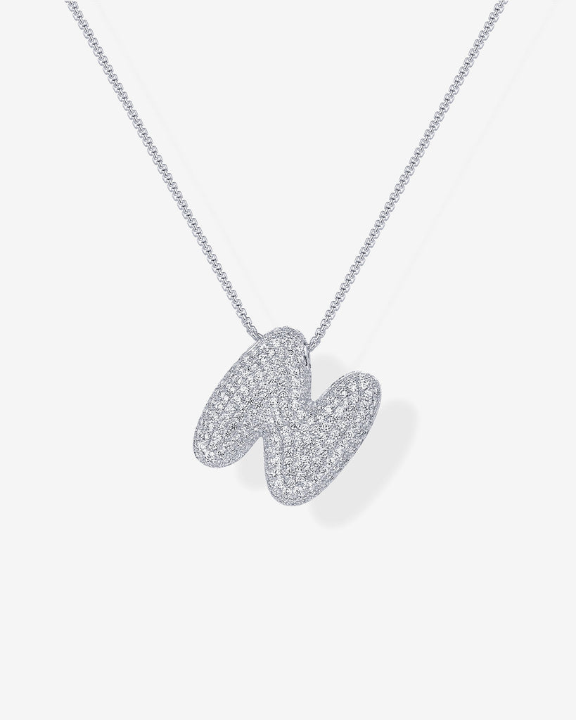 Sparkling Bubble Letter Pendant Necklace #Variant_White Gold_N  