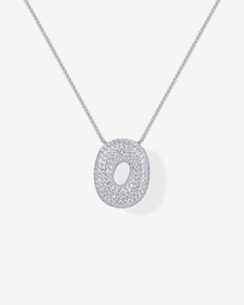 Sparkling Bubble Letter Pendant Necklace #Variant_White Gold_O  