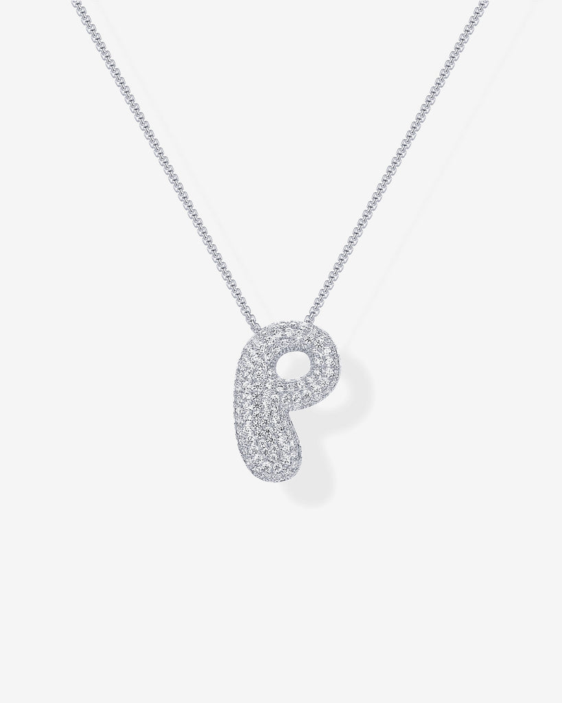 Sparkling Bubble Letter Pendant Necklace #Variant_White Gold_P  