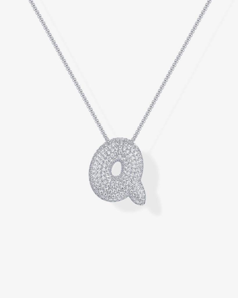 Sparkling Bubble Letter Pendant Necklace #Variant_White Gold_Q  