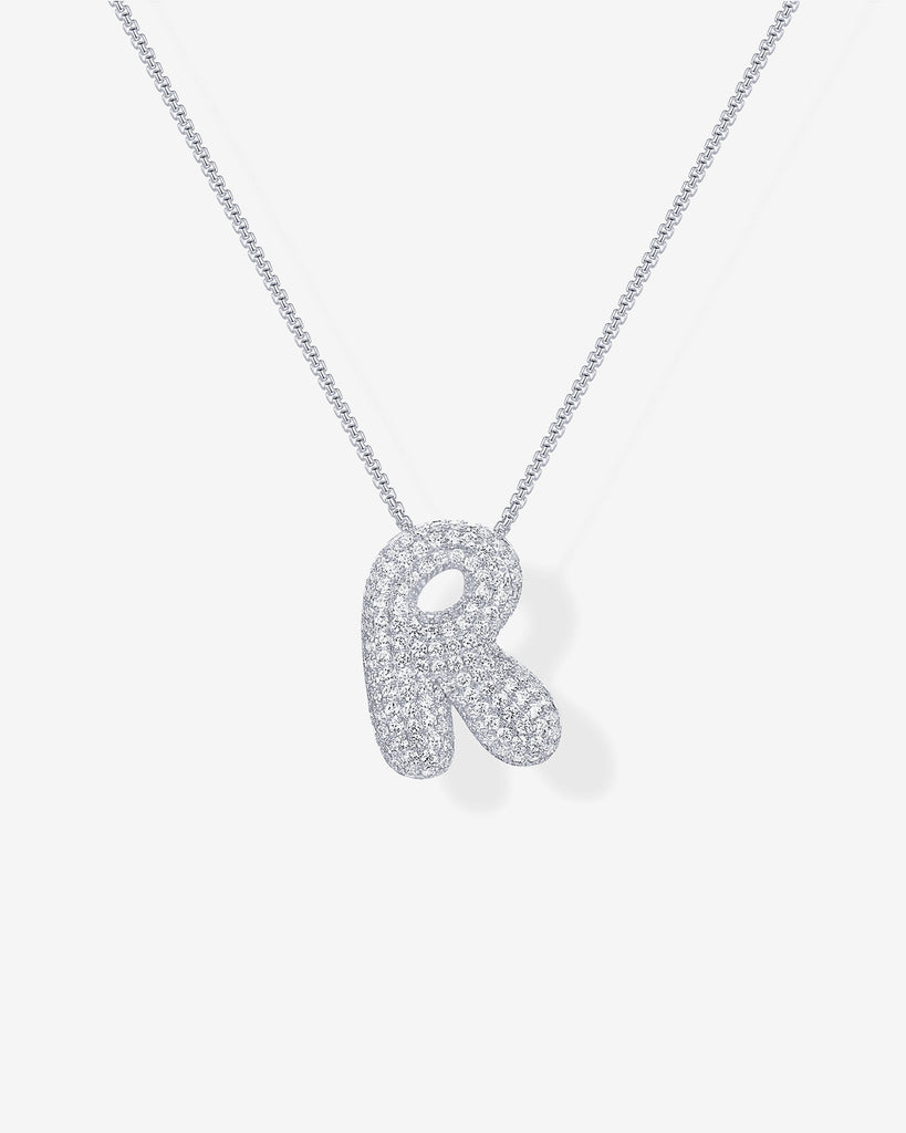 Sparkling Bubble Letter Pendant Necklace #Variant_White Gold_R  