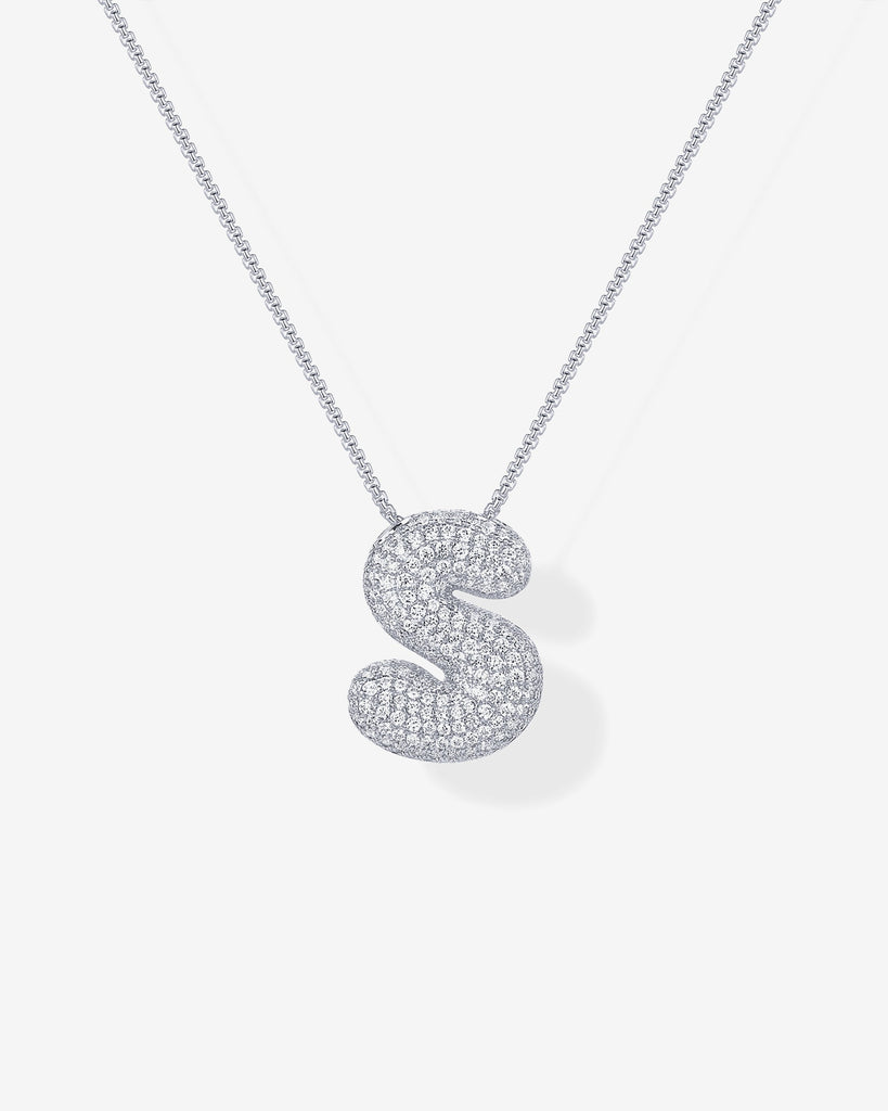 Sparkling Bubble Letter Pendant Necklace #Variant_White Gold_S  