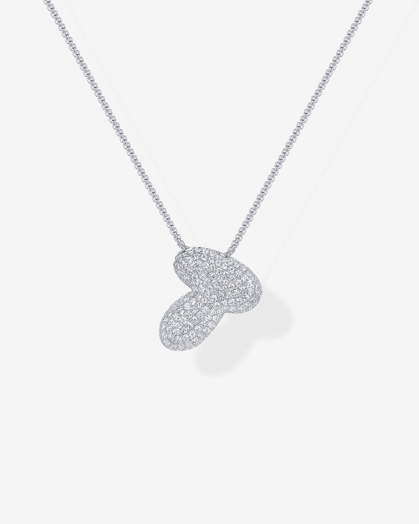 Sparkling Bubble Letter Pendant Necklace #Variant_White Gold_T  