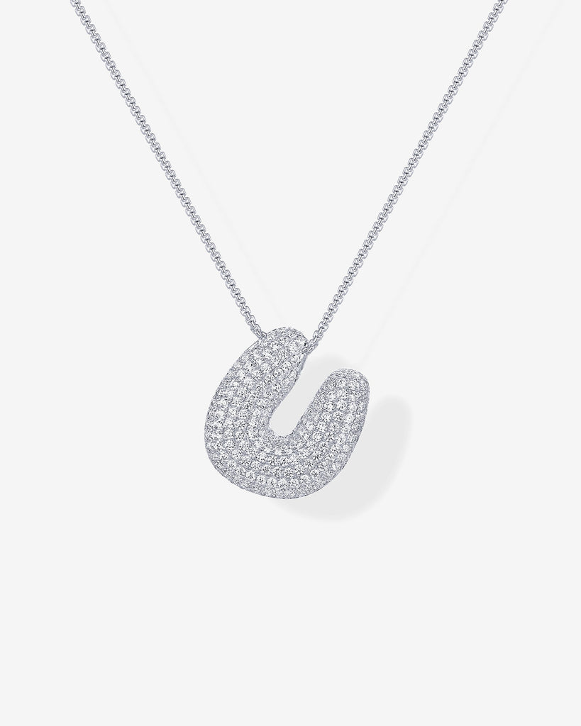 Sparkling Bubble Letter Pendant Necklace #Variant_White Gold_U  
