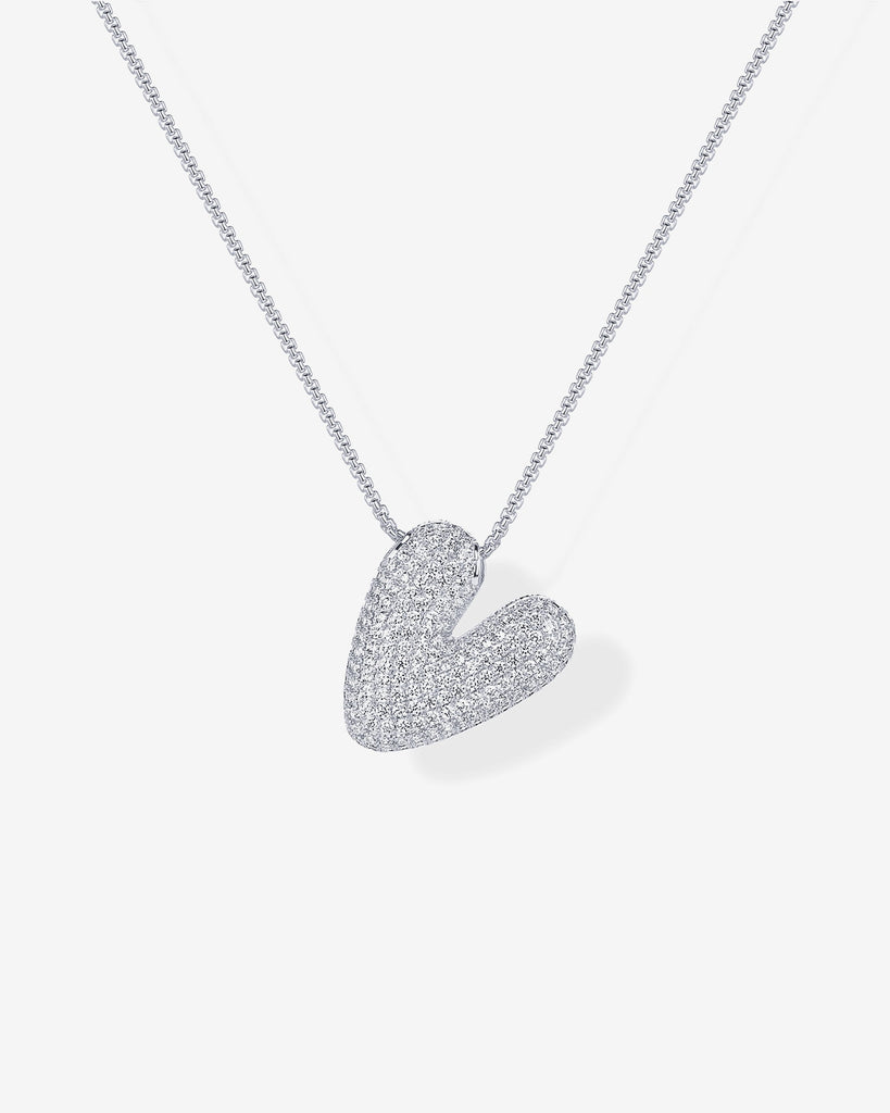 Sparkling Bubble Letter Pendant Necklace #Variant_White Gold_V  