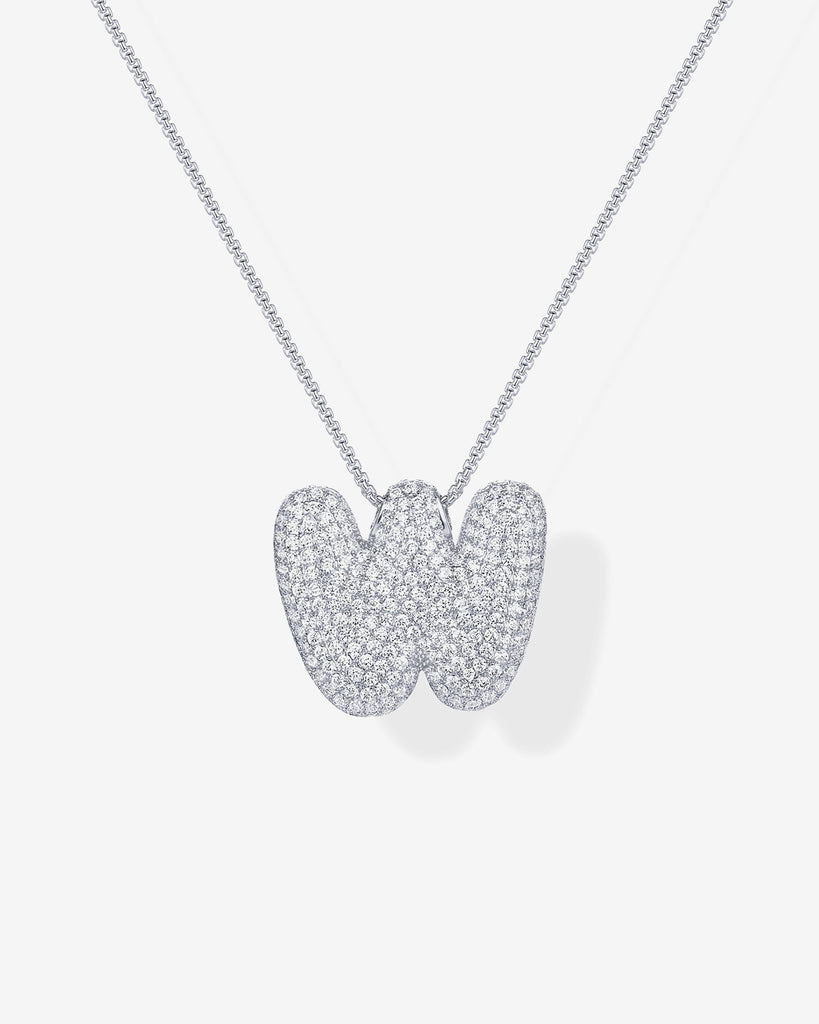 Sparkling Bubble Letter Pendant Necklace #Variant_White Gold_W  