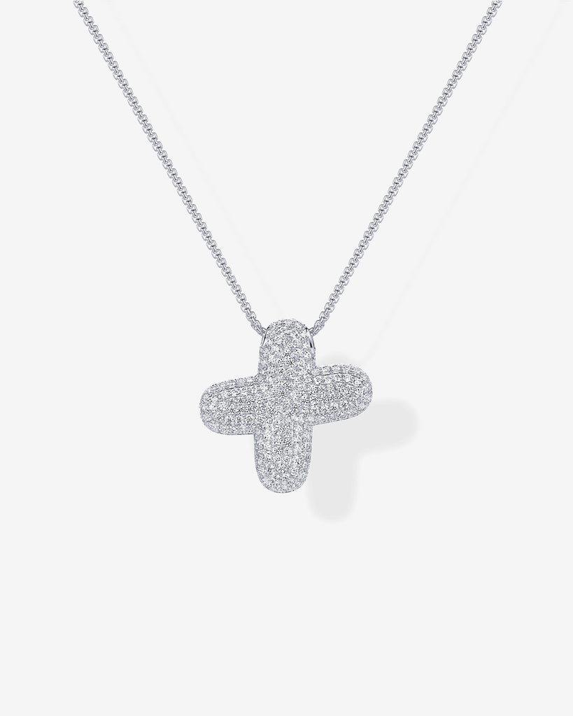 Sparkling Bubble Letter Pendant Necklace #Variant_White Gold_X  