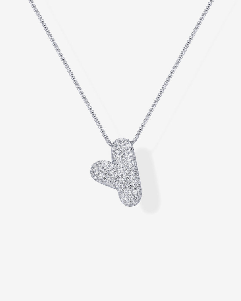 Sparkling Bubble Letter Pendant Necklace #Variant_White Gold_Y  