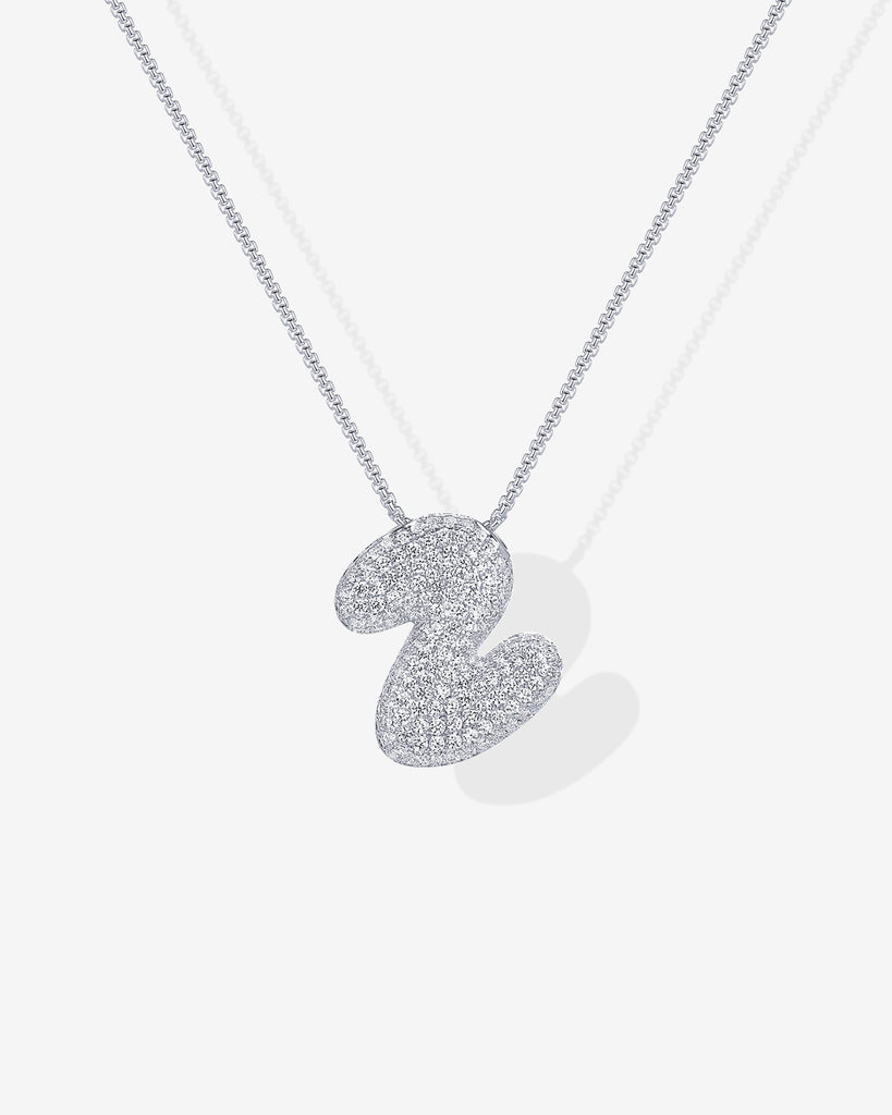 Sparkling Bubble Letter Pendant Necklace #Variant_White Gold_Z  