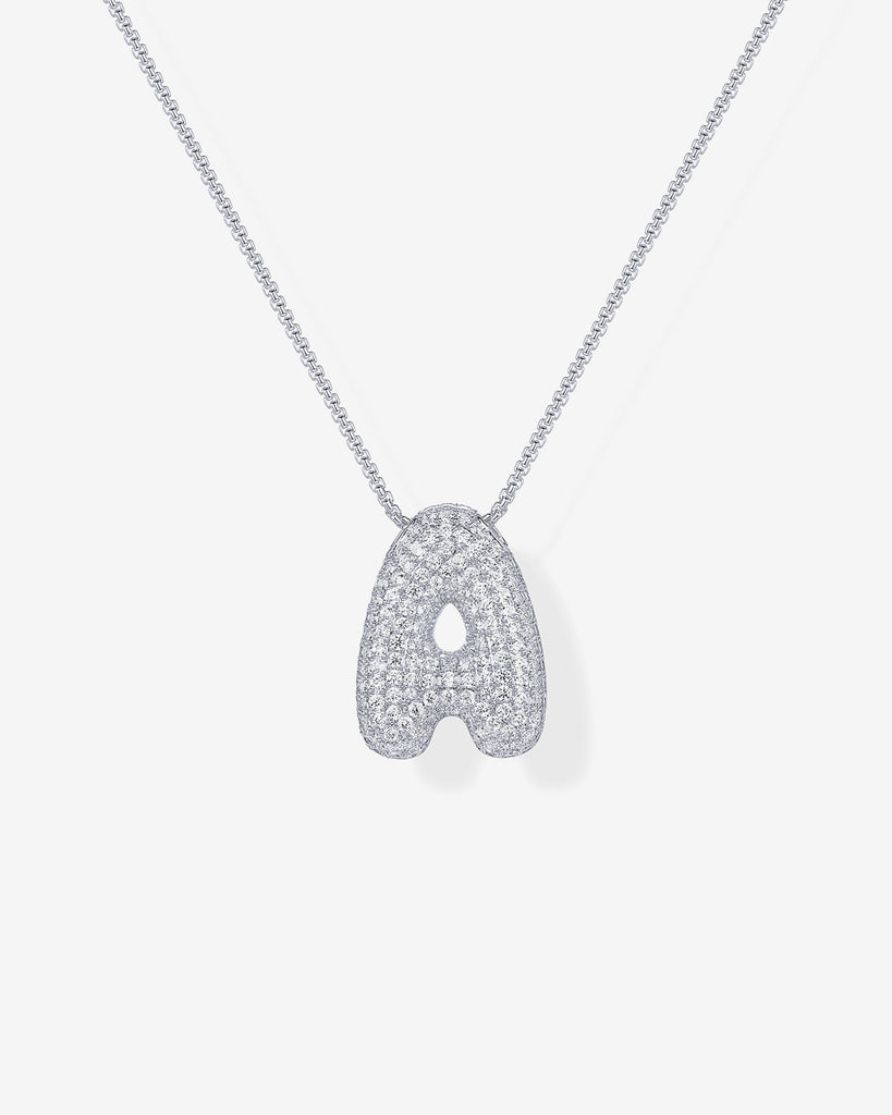 Sparkling Bubble Letter Pendant Necklace #Variant_White Gold_A  